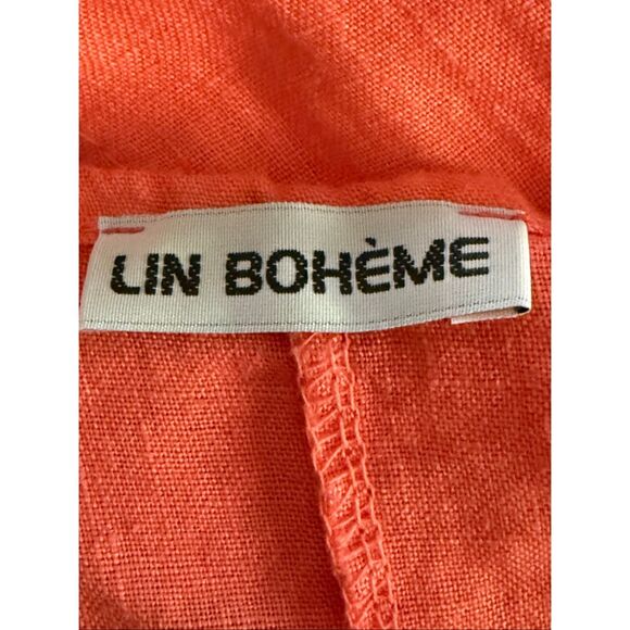 LIN BOHÈME Coral Linen Tunic Dress • Oversized Asymmetrical Hem • One Size - Picture 10 of 10